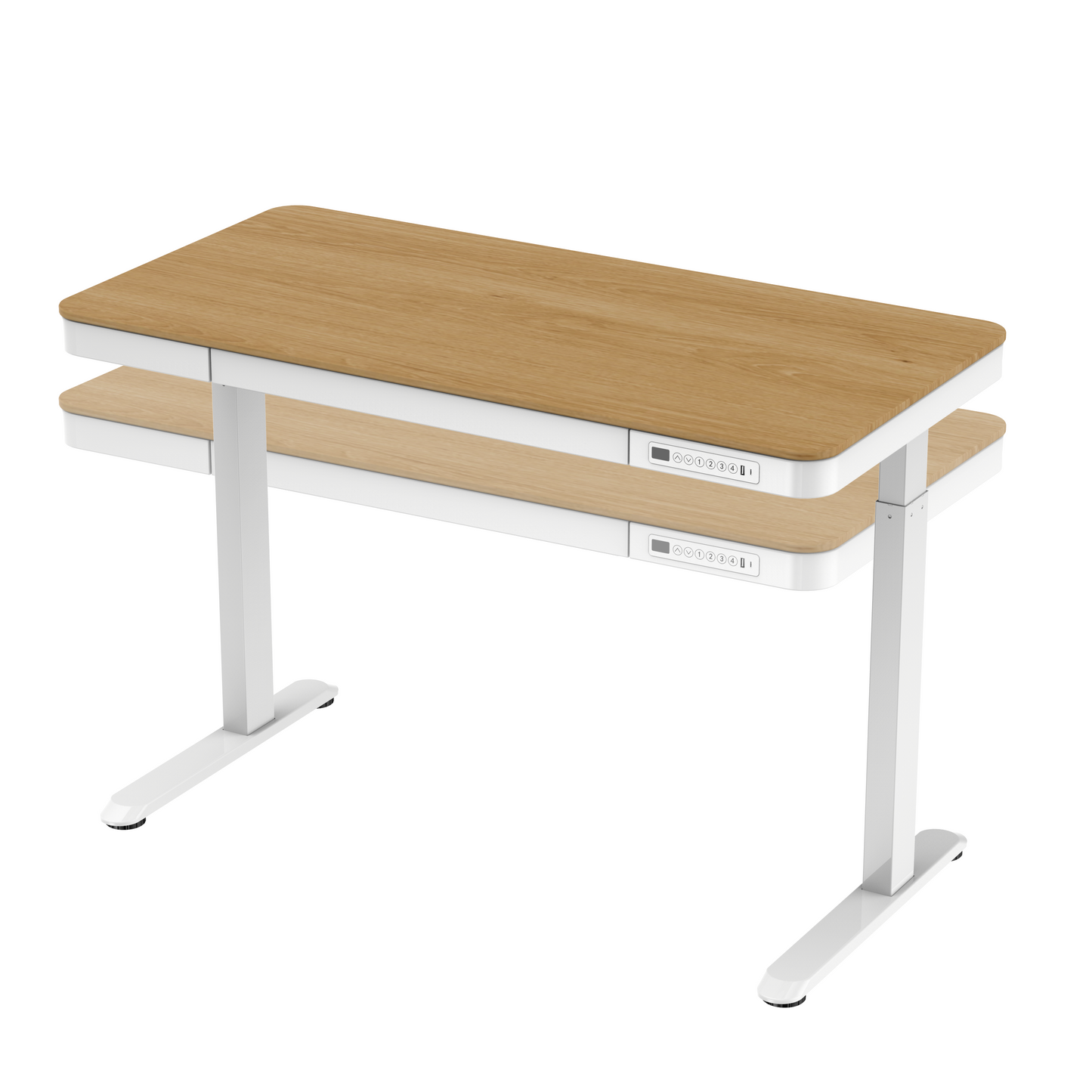 48"x24" Oak Color Electric Standing Desk + Drawer + Charging Ports